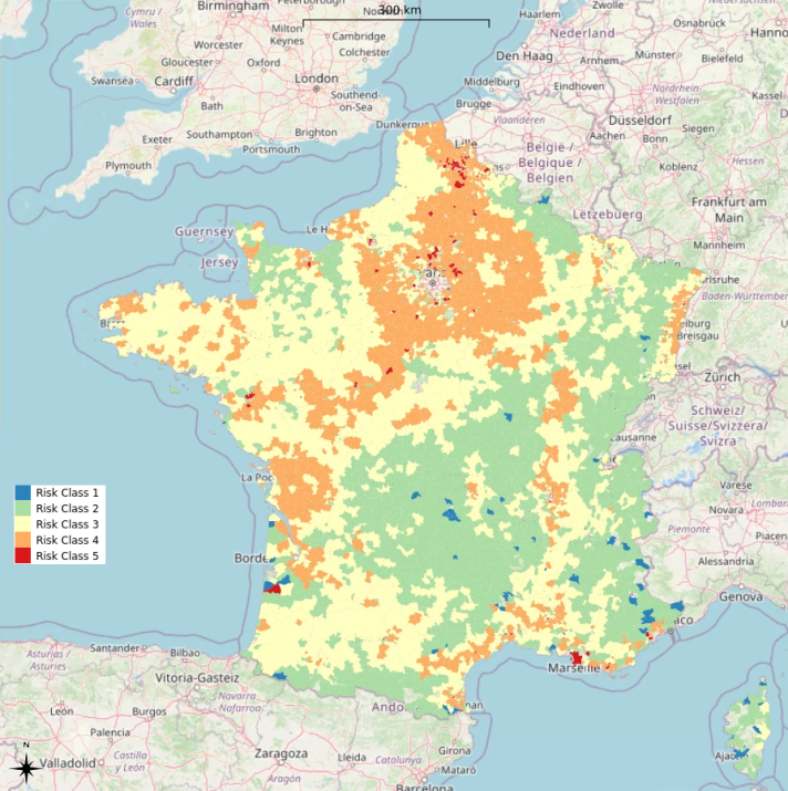 Map of France showing pesticide exposure