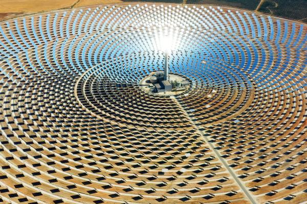Image of large circular power plant of solar panels in Spain